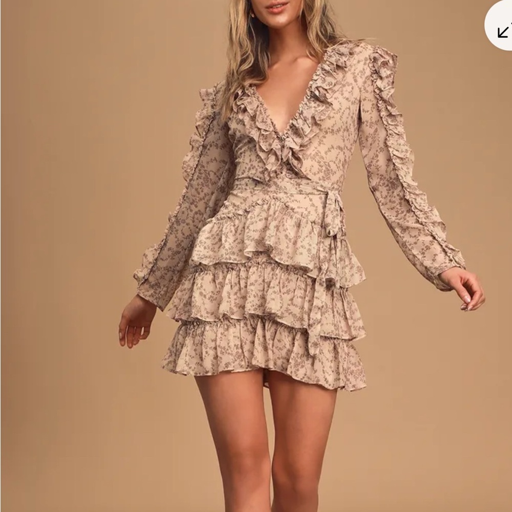 Bardot Floral Ruffle Mini Dress - Cream